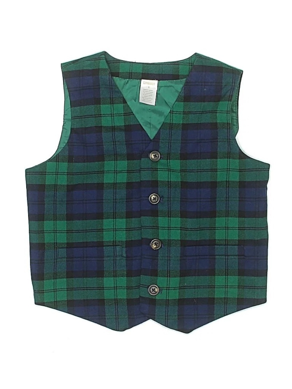 Gymboree Green & Navy Plaid Kids Vest